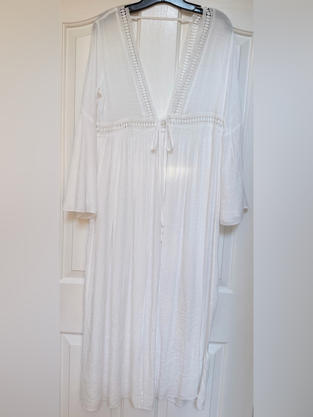 Cupshe Cream Crochet Trim Maxi Cover Up Bell Sleeve Boho Beach Swimwear OS - Picture 2 of 16